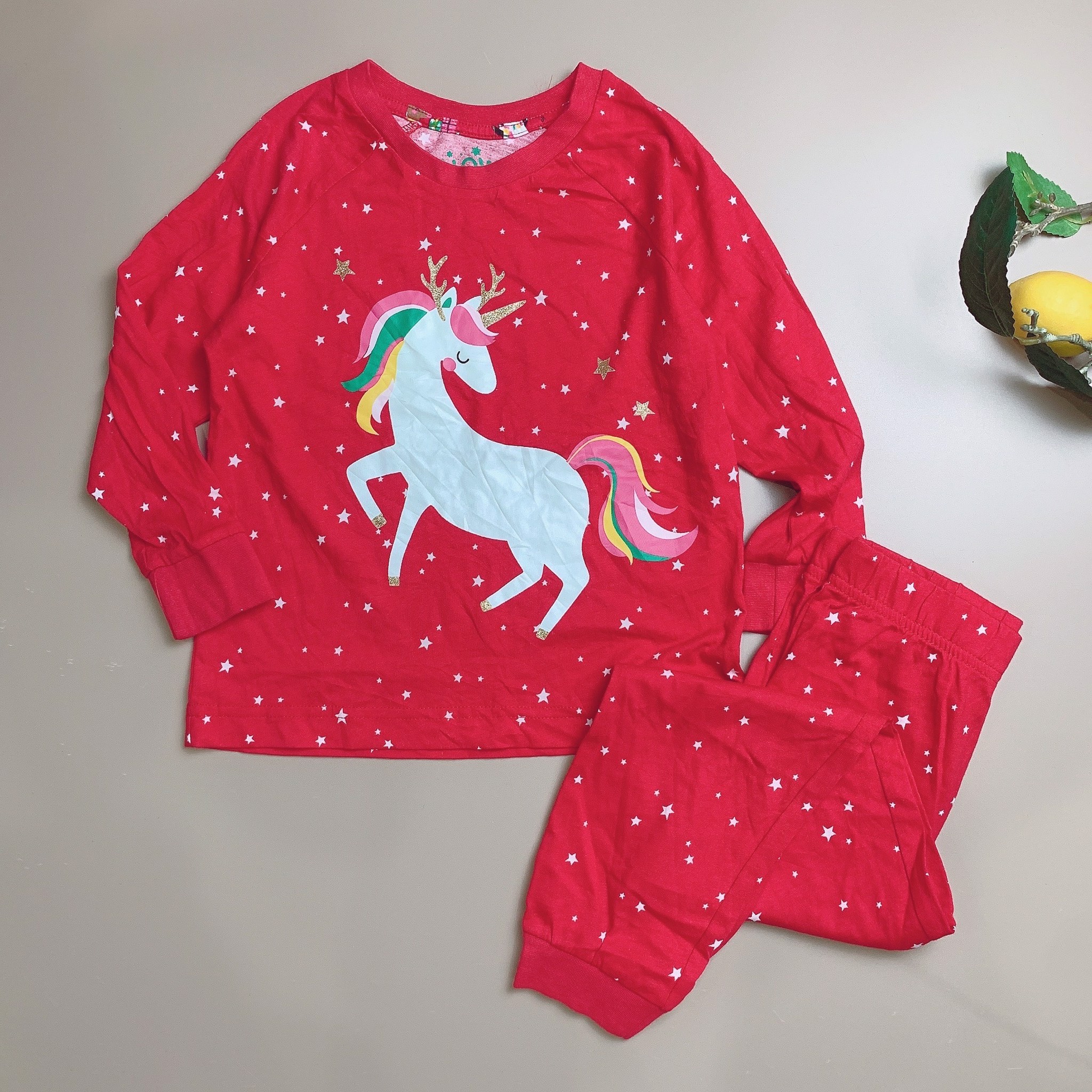 Bộ cotton Matalan bé gái - màu đỏ pony ngôi sao trắng