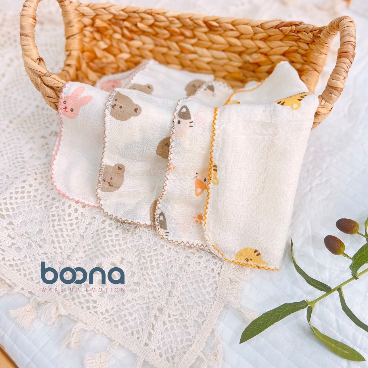 Hộp khăn xô Muslin nhiều hình Boona / Moony / Bunny ( 2 lớp )