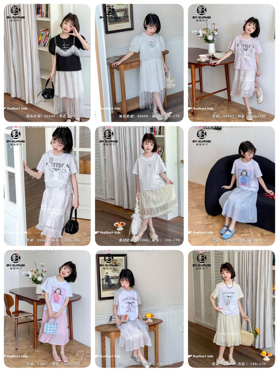Set bộ QC áo cotton + chân váy nhiều mẫu bé gái size 130-170