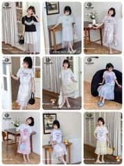Set bộ QC áo cotton + chân váy nhiều mẫu bé gái size 130-170