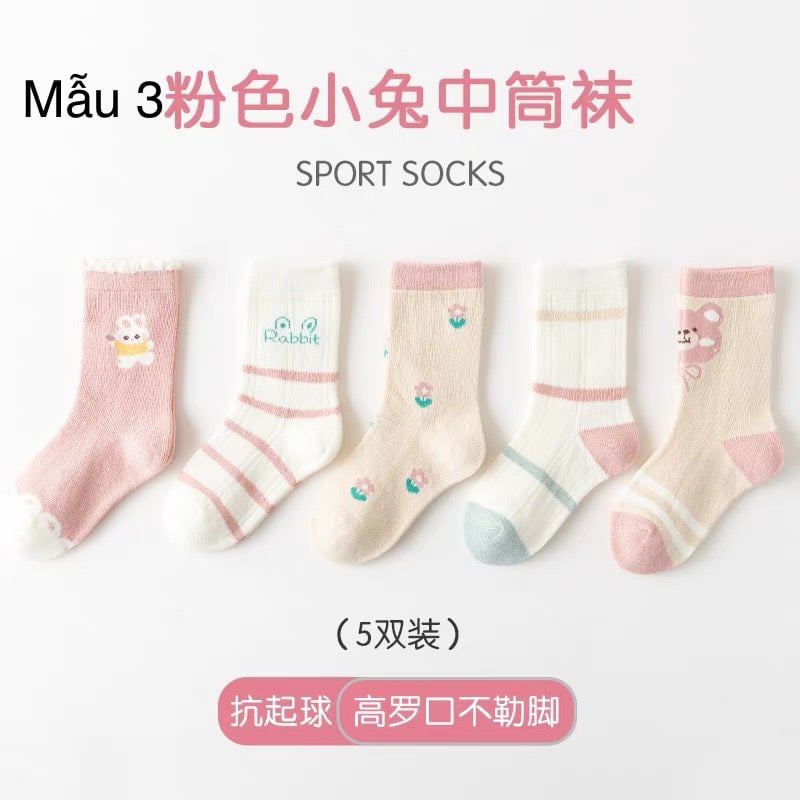 Set 5 tất Minliu Kids Socks nhiều hình Bé Gái size 2 - 12y