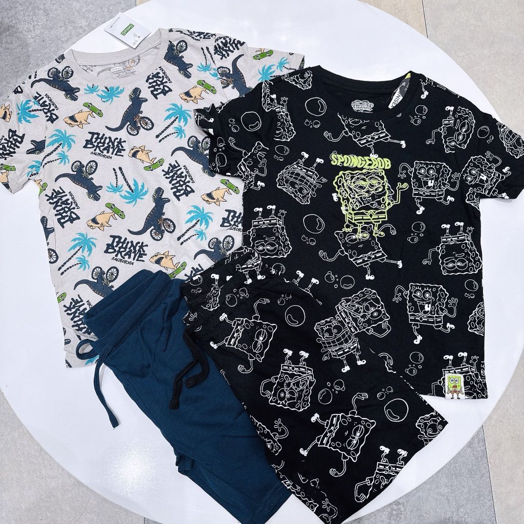 Bộ cotton Delta dư xịn hoạ tiết khủng long, Spongebob size 4y-XXL