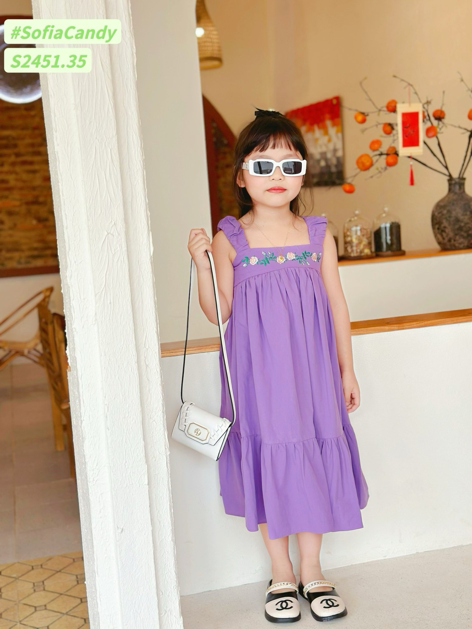 Váy thô Sofia Candy hai dây thêu hoa ngực nhiều màu size 1-10y