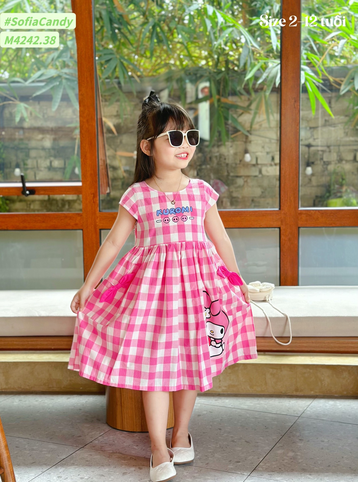 M4242.38 - Váy Mia Kids kẻ hồng in hình Kuromi size 2-12y