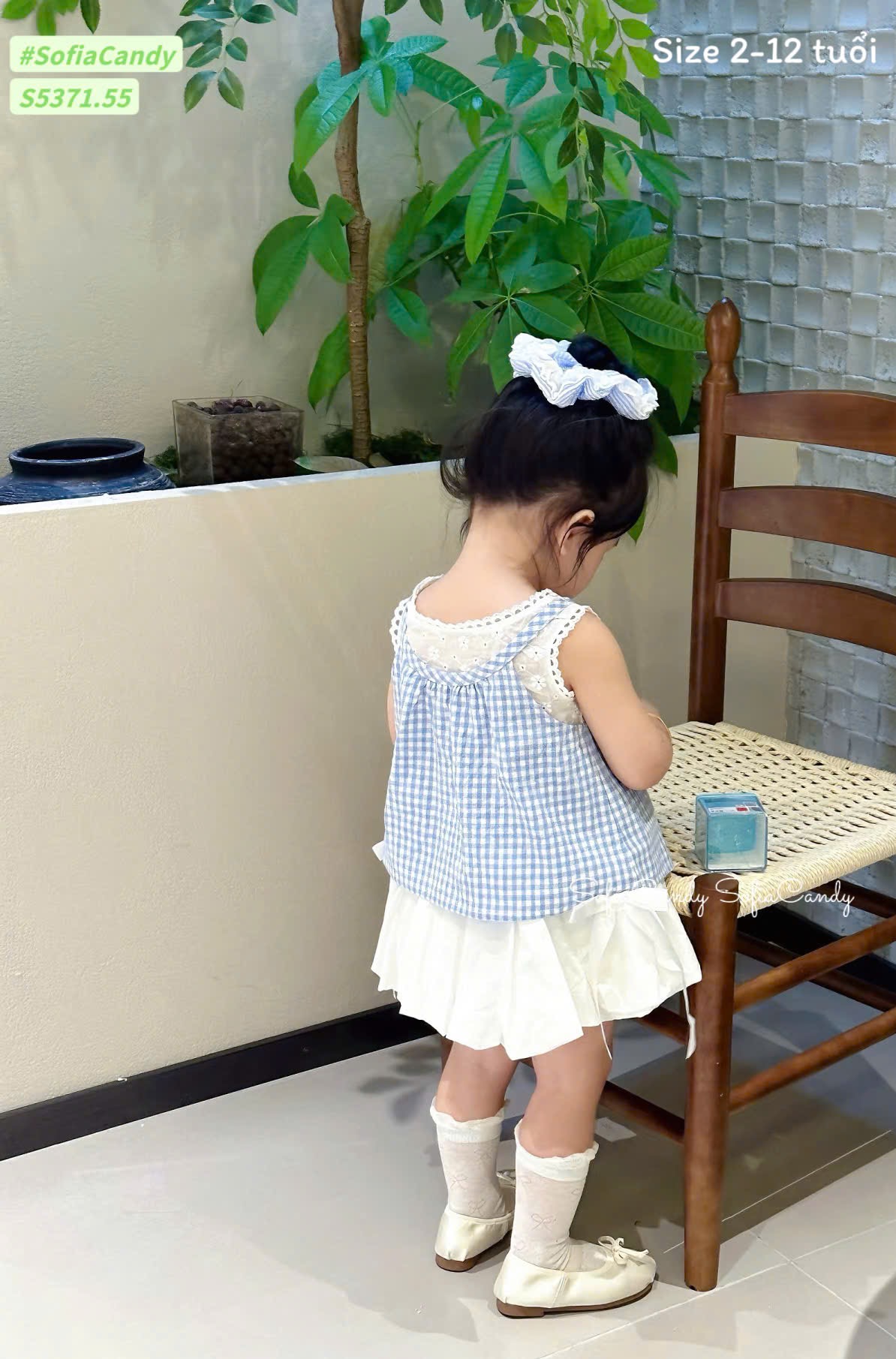 S5371 - Bộ Sofia Candy áo kẻ xanh phối chân váy trắng bé gái size 2-12y