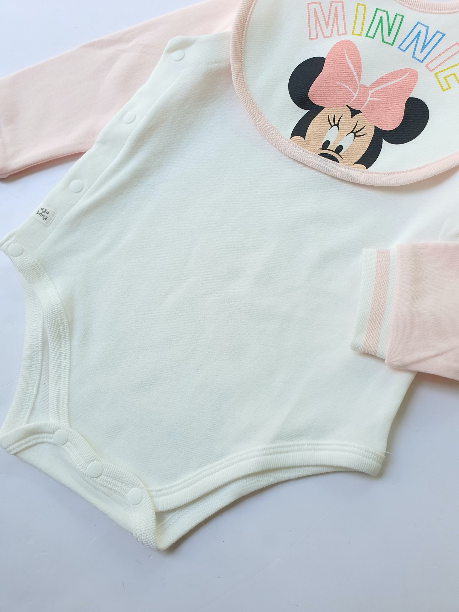 Set body chip + kèm yếm Agabang mickey / minnie trắng viền hồng/xanh size 80