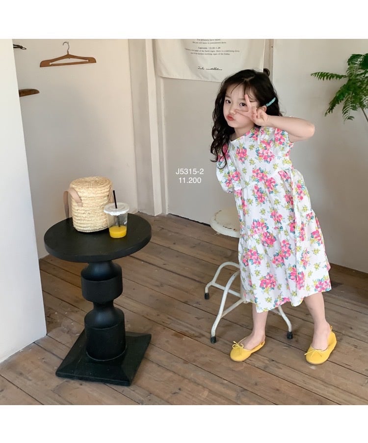 Váy thô June xếp tầng tay bồng 2 màu hoa size 1 - 10y