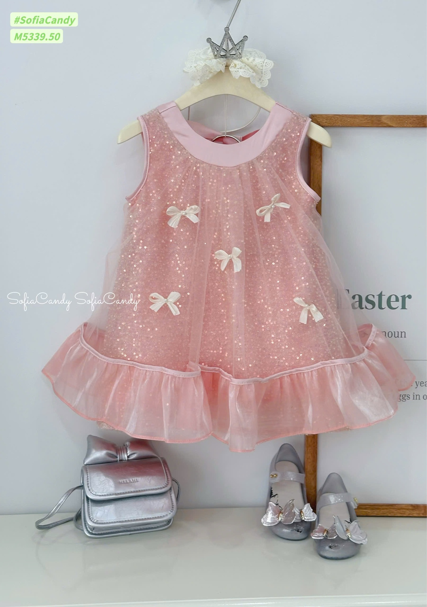 M5339 - Váy công chúa Mia Kids màu hồng phối nơ bé gái size 1-10y