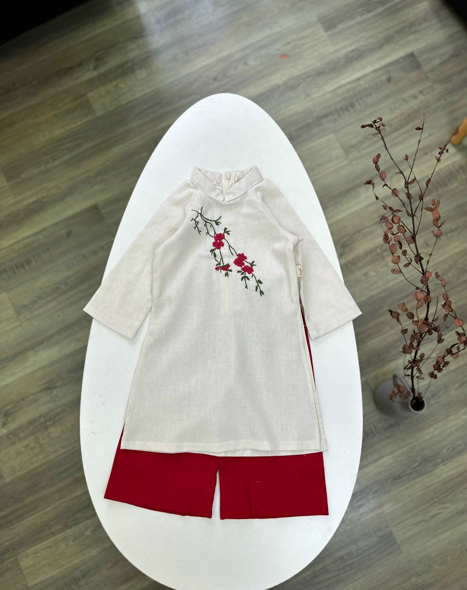 Áo dài Harifa linen thêu tay BG size 1-10y