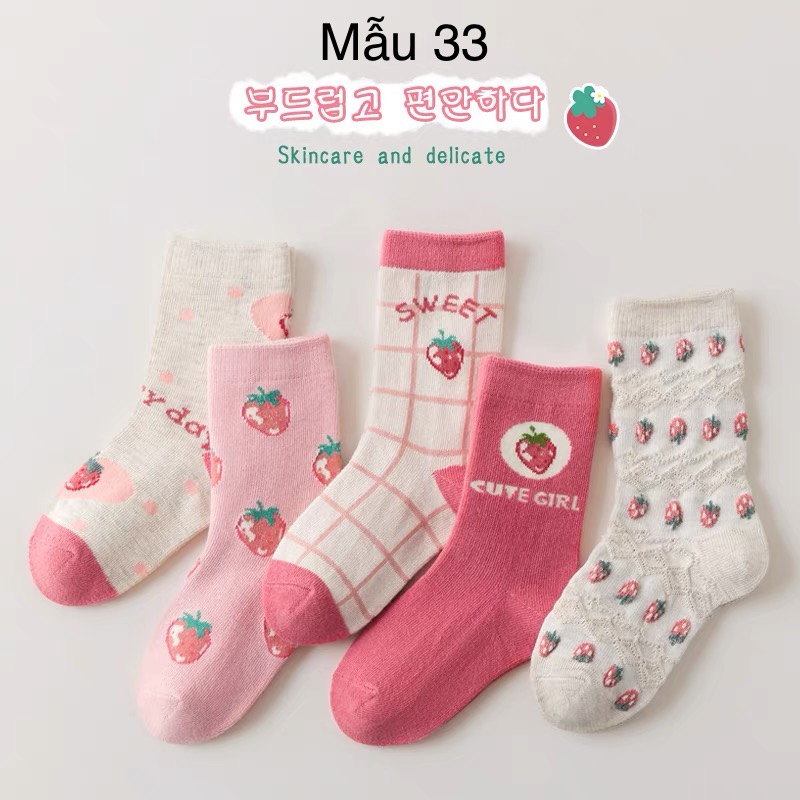 Set 5 tất Minliu Kids Socks nhiều hình Bé Gái size 2 - 12y