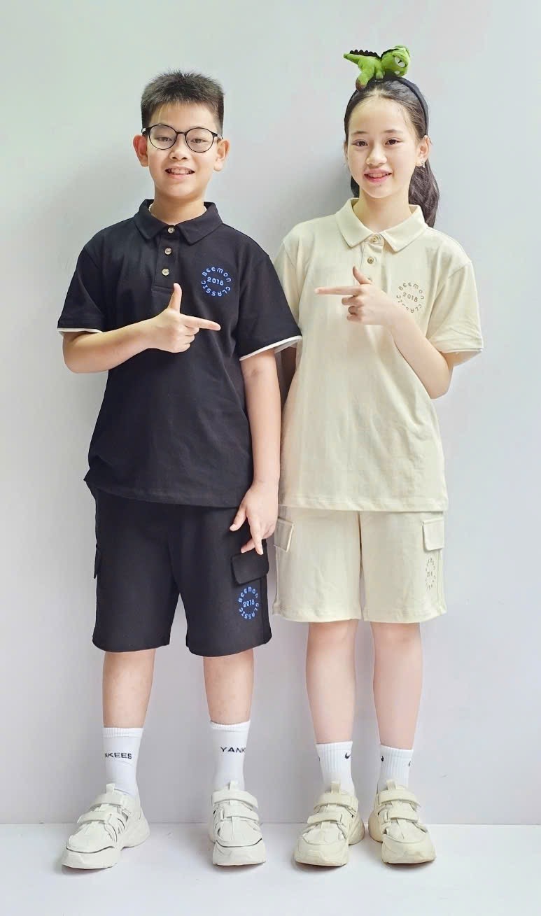 Bộ Polo cổ đức cotton Bee Mon 2 màu đen/be cho bé size 120-160