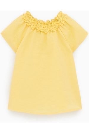 Váy linen Zara cổ nhún chun tay hến 2 màu vàng/xanh mint