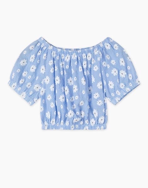 Áo croptop trễ vai bo chun hoa xanh/vàng BG