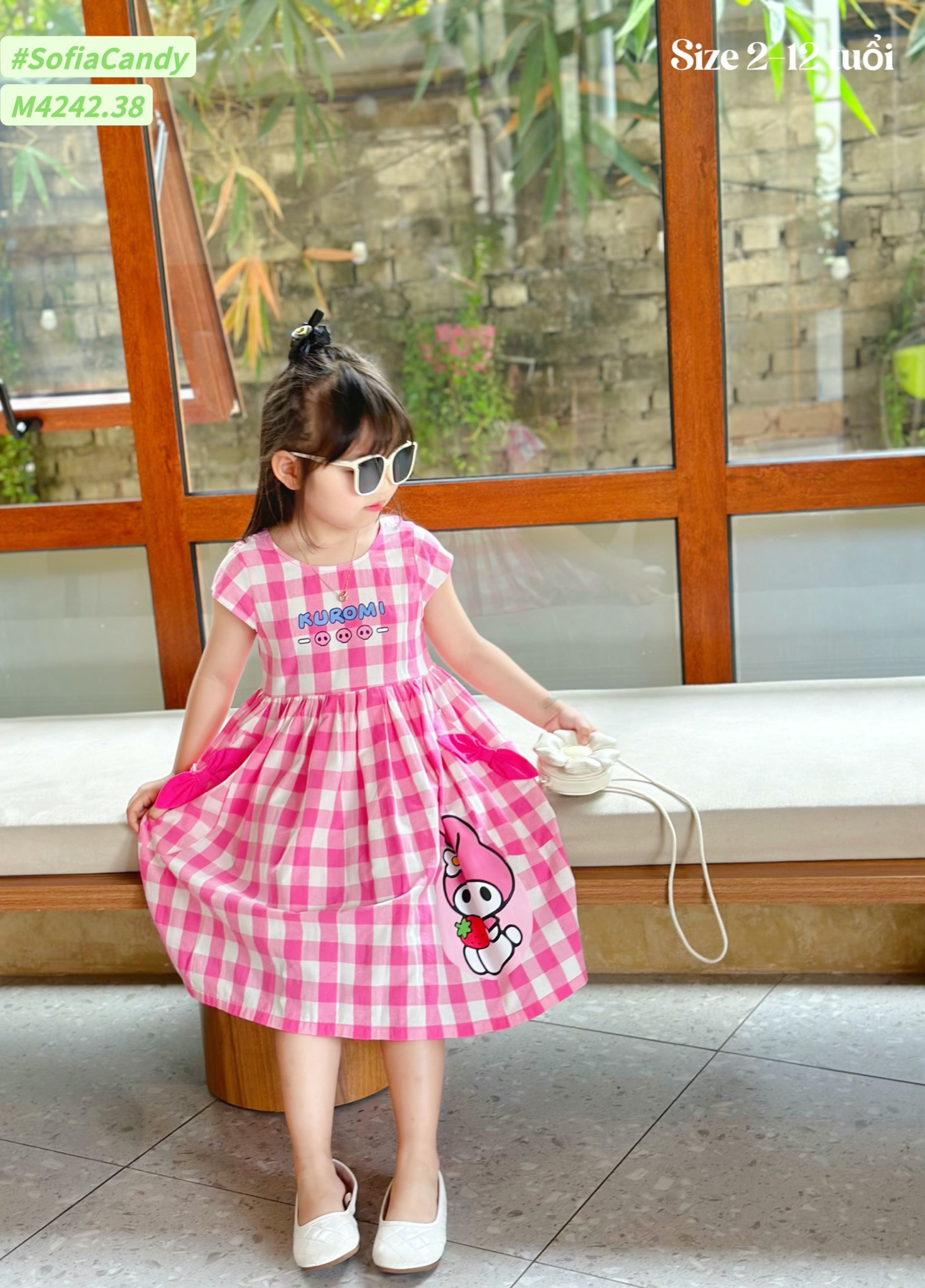 M4242.38 - Váy Mia Kids kẻ hồng in hình Kuromi size 2-12y