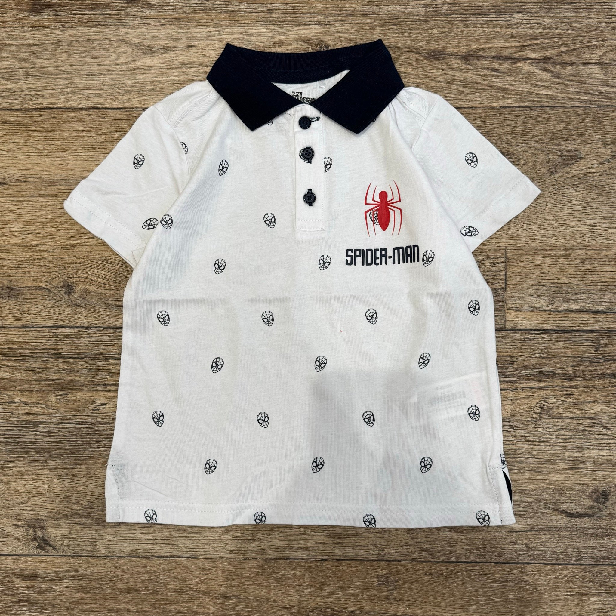 Áo polo cotton cổ đức Cool Club màu trắng Spiderman bé trai size  98-128