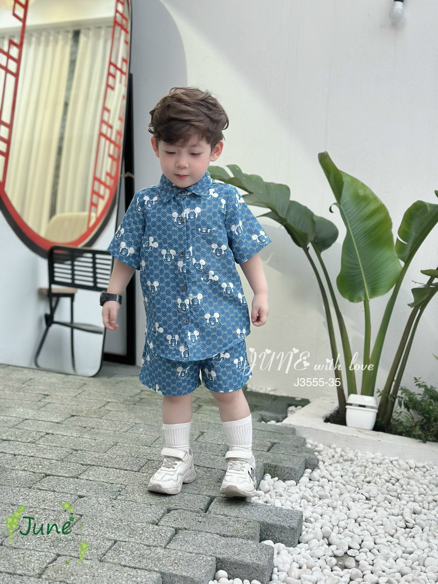 Bộ thô June with love áo sơ mi màu xanh jean mickey BT size 1-10y