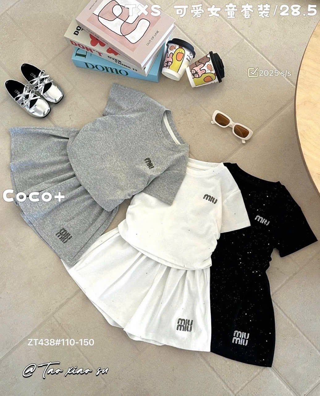 ZDT438 - Bộ quần áo cotton QC Bling Bling Miumiu 3 màu bé gái size 110-150