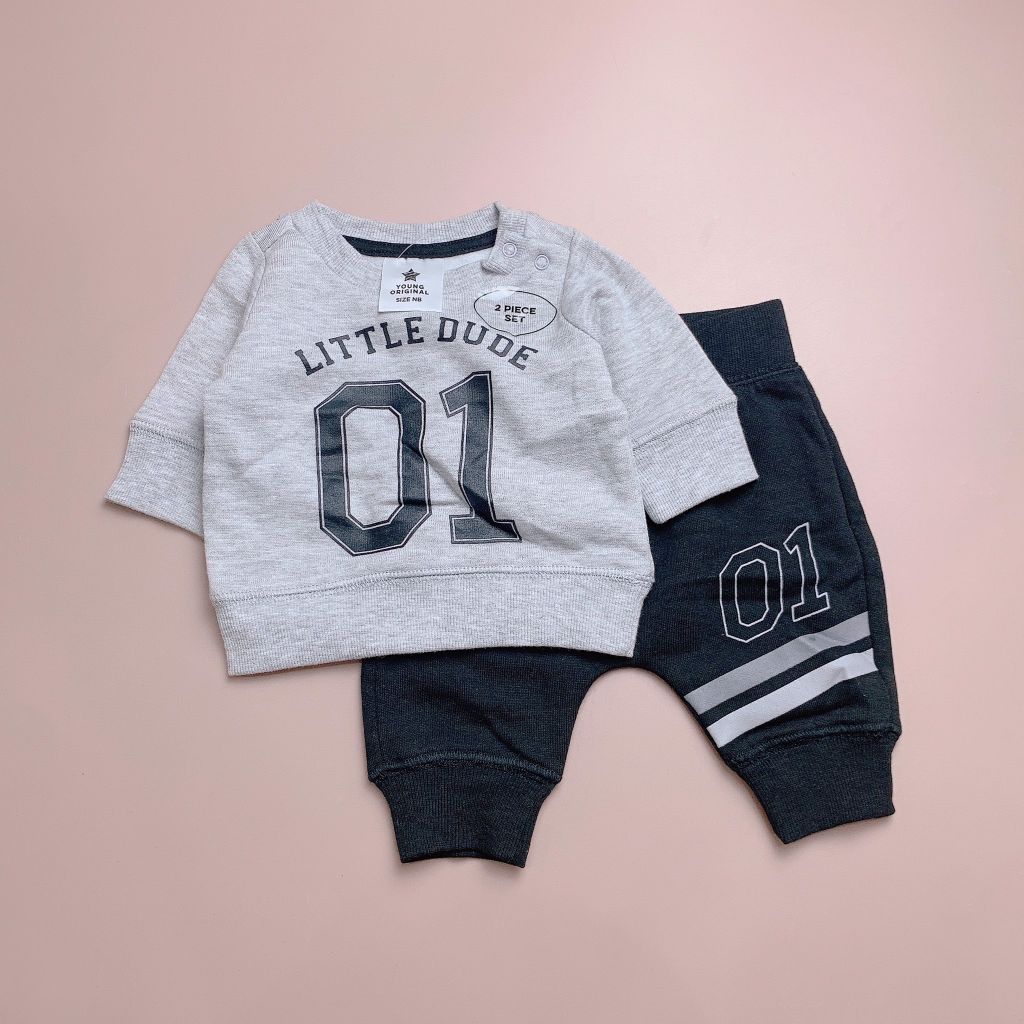 Bộ nỉ bông Young Original BT - Ghi Little Dude 01