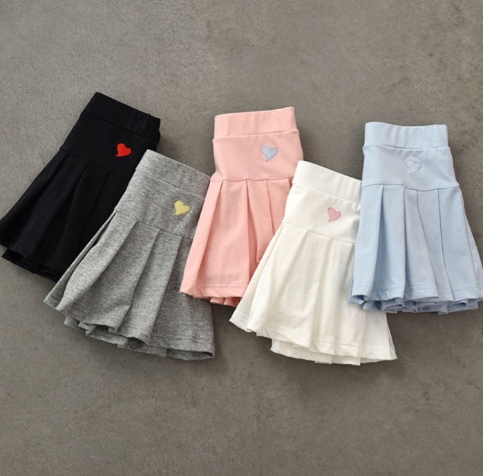 Chân váy xếp ly thun liền quần thêu tim 5 màu size 100 - 170