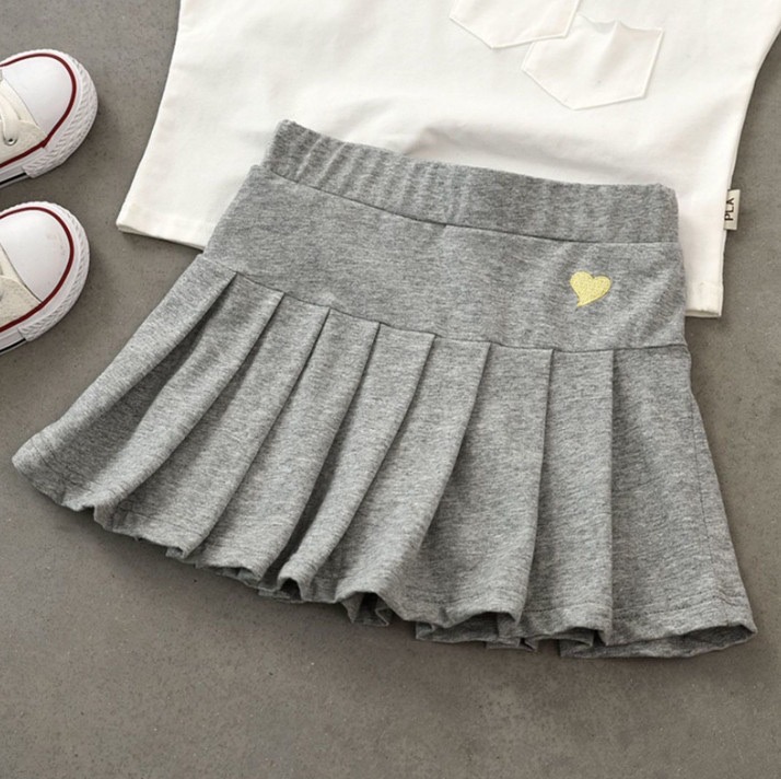 Chân váy xếp ly thun liền quần thêu tim 5 màu size 100 - 170