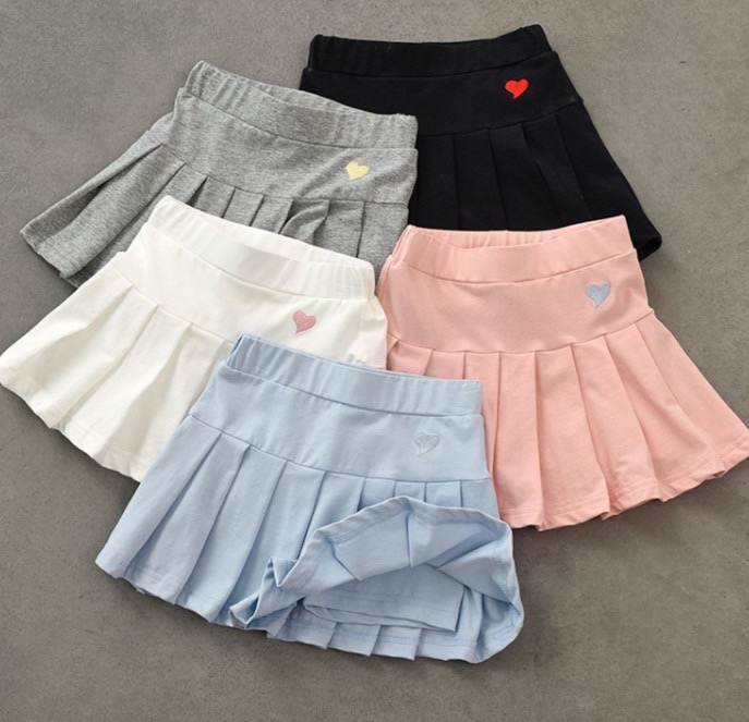 Chân váy xếp ly thun liền quần thêu tim 5 màu size 100 - 170