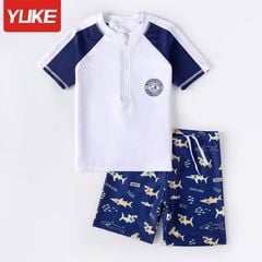 2101 - Bộ bơi YUKE áo trắng cộc tay + quần hoạ tiết cá BT size 110-160