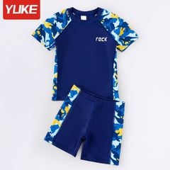 1727 - Bộ bơi Yuke navy viền khủng long sắc màu chữ rock BT size 120-170