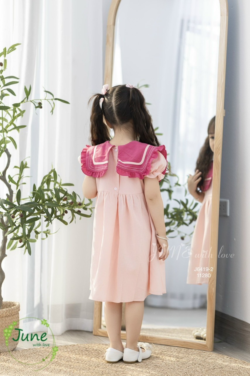 Váy June thô cara trơn màu phối cổ vuông bèo 3 màu size 1-10y