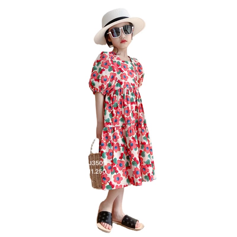 Váy thô June màu trắng hoa hồng đuôi cá tay bồng size 1 - 10y