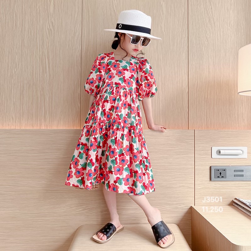 Váy thô June màu trắng hoa hồng đuôi cá tay bồng size 1 - 10y