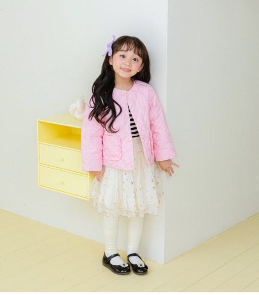 Áo khoác chần trám Little Bobdog hồng cổ tròn túi bèo