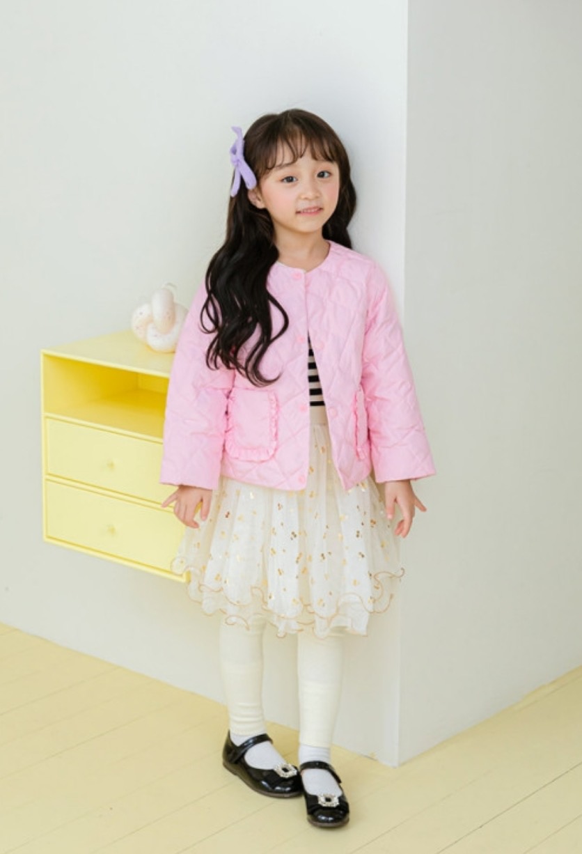 Áo khoác chần trám Little Bobdog hồng cổ tròn túi bèo