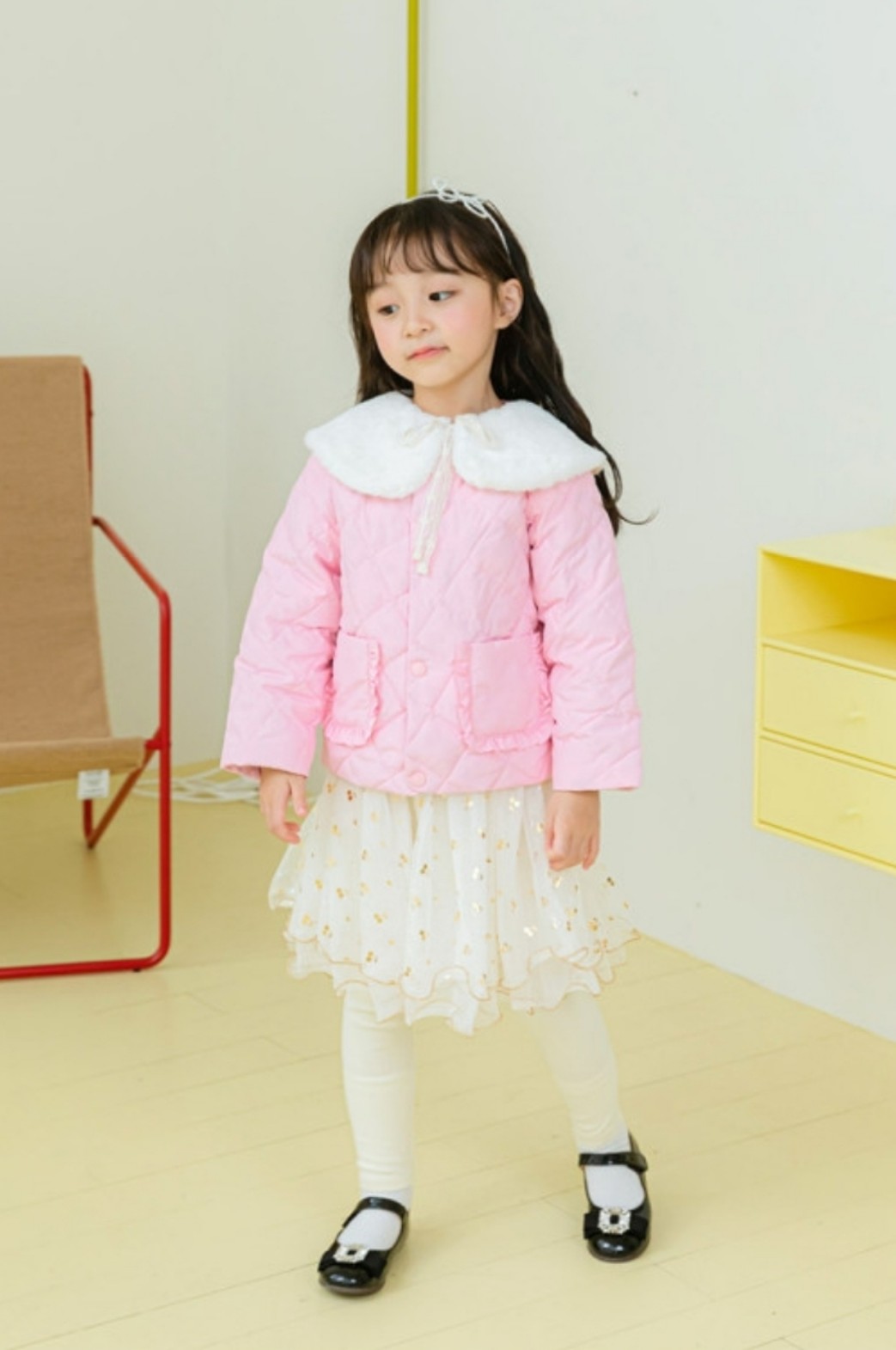 Áo khoác chần trám Little Bobdog hồng cổ tròn túi bèo