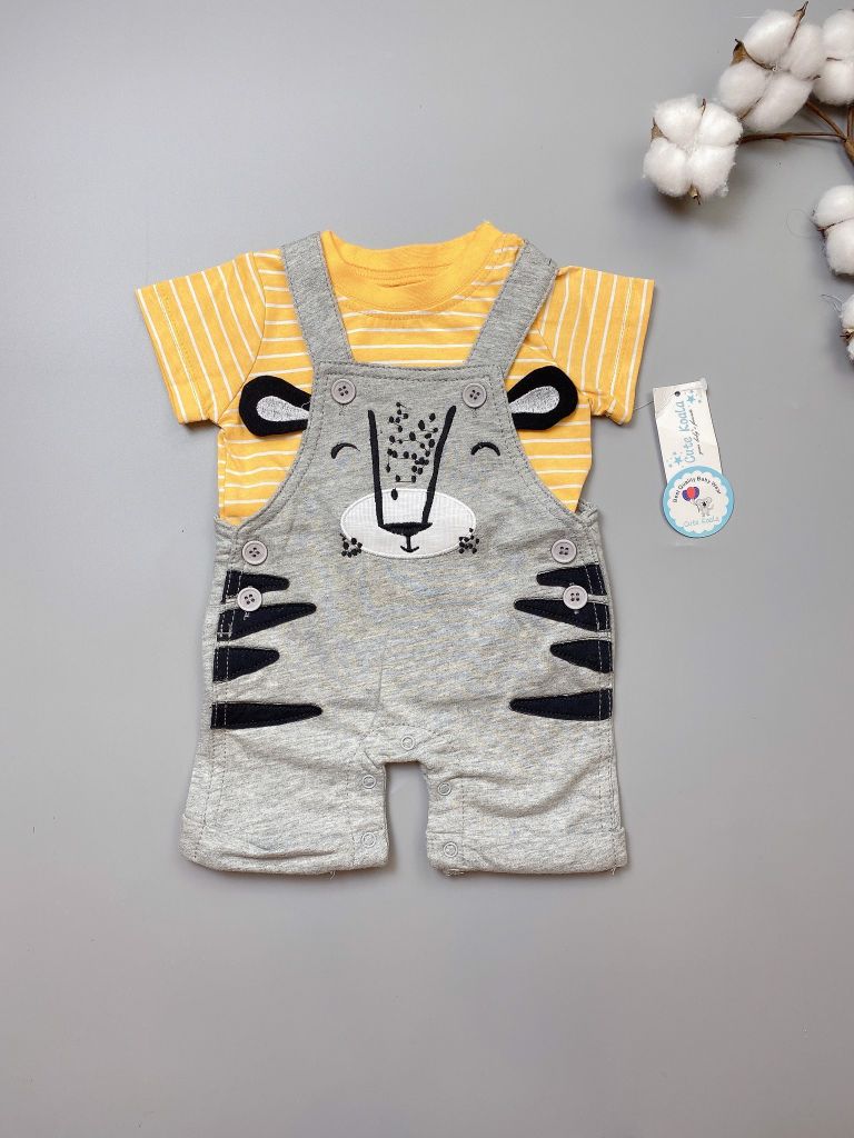 [30%] Set Cute Koala áo kẻ vàng trắng - yếm màu ghi hình hổ