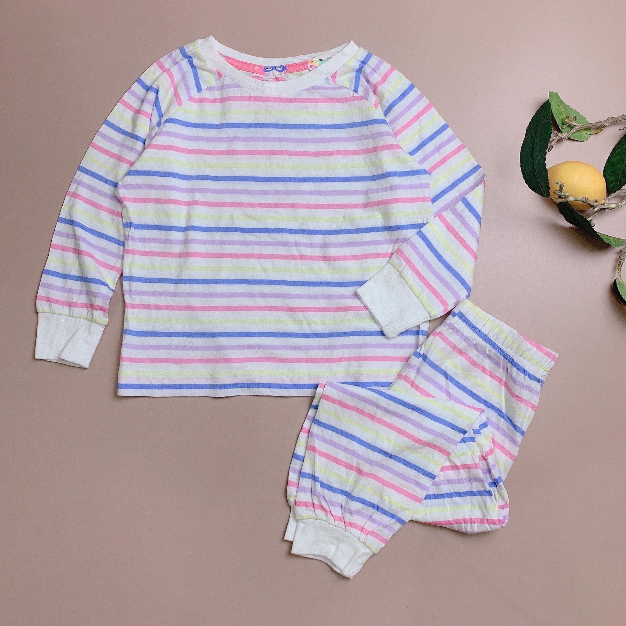 Bộ cotton Matalan bé gái - trắng kẻ ngang sắc màu