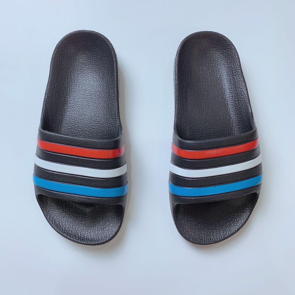 Dép Adidas đúc nguyên khối - đen sọc đỏ trắng blue