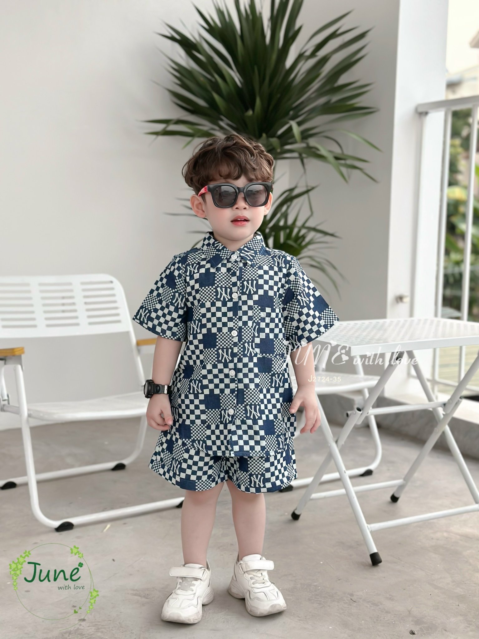 Set bộ June with love áo sơ mi màu xanh jean giấy NY size 1-10y