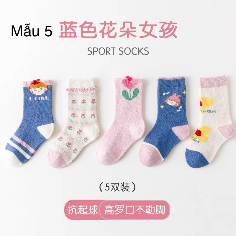 Set 5 tất Minliu Kids Socks nhiều hình Bé Gái size 2 - 12y