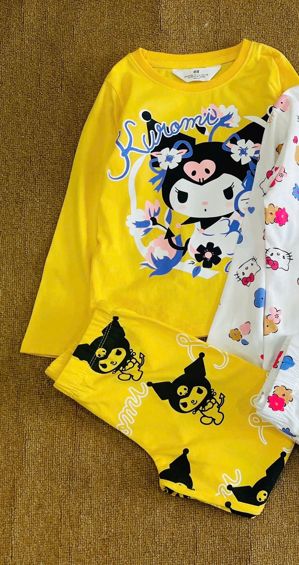 Bộ cotton HM nhiều hình Bé Gái Kuromi, Cinnamoroll, Kitty, Labubu size 2 - 10y (Bảng màu 2)