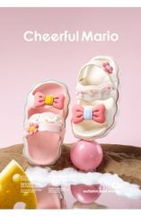 Sandal nhựa mềm Mario hoạ tiết nơ hoa 2 màu hồng/kem bé gái size 170-220
