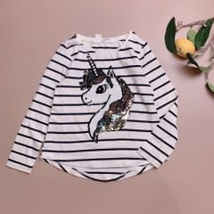 Áo cotton dài tay HM kẻ ngang trắng đen pony kim sa lật