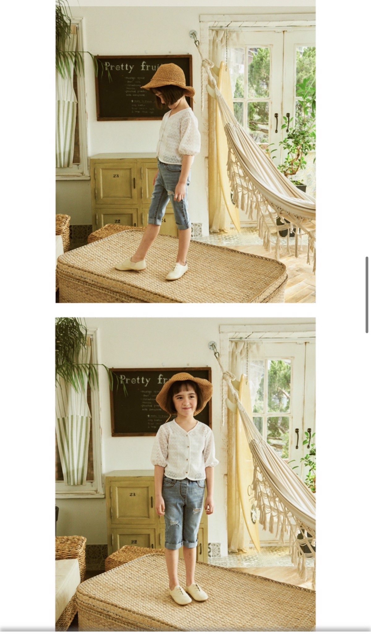 Cardigan ren đục lỗ Toto Heros màu trắng tay lỡ BG 110-150