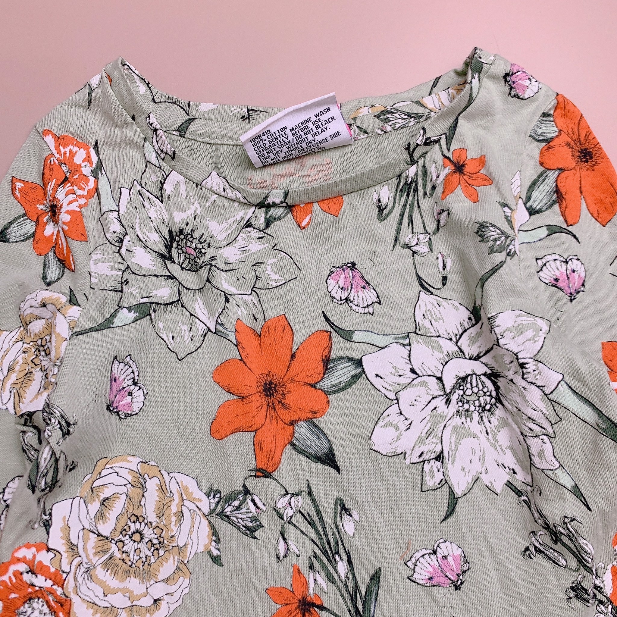 Váy cotton mini mango xanh cỏ úa hoa cam