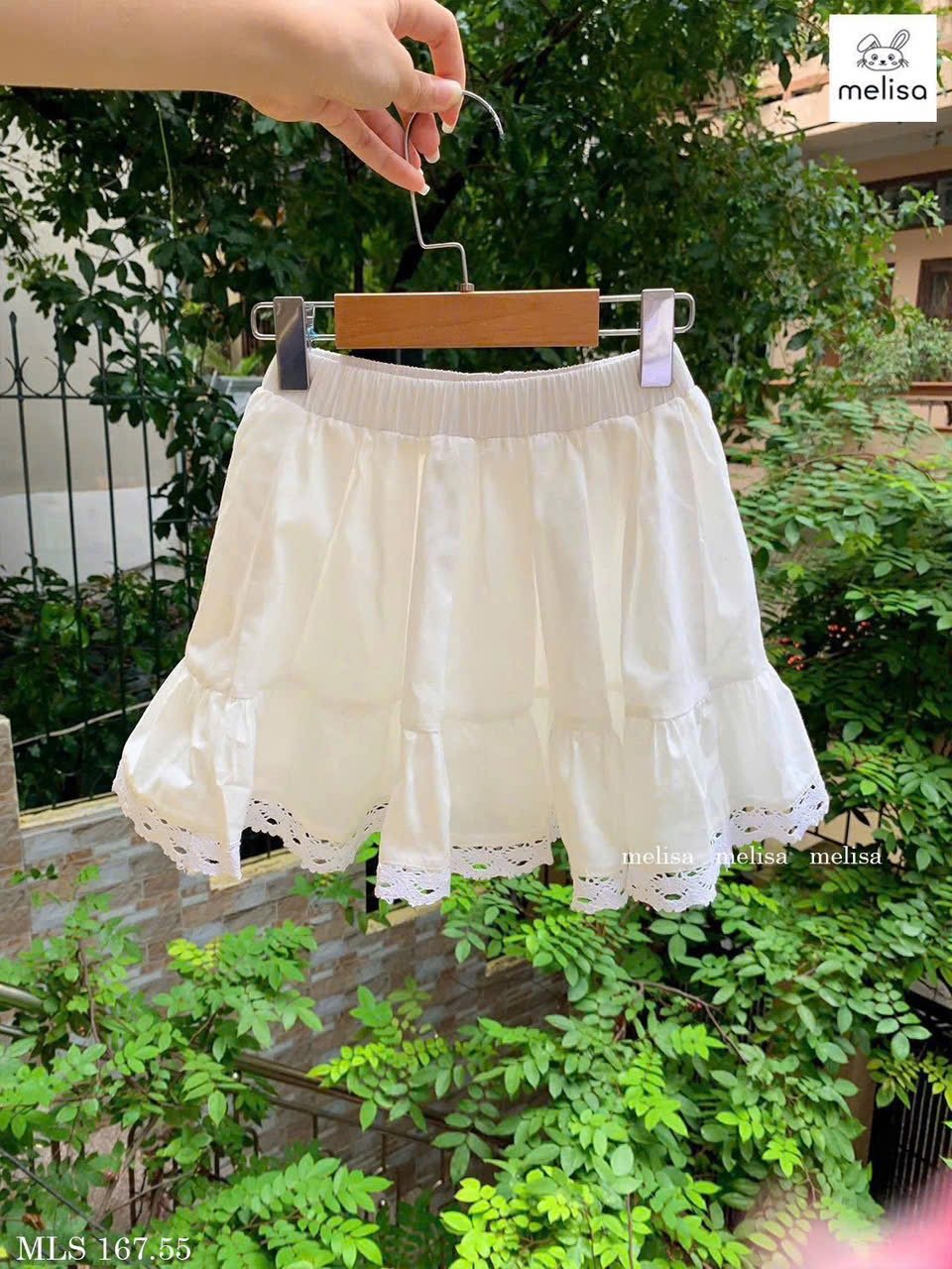 MLS 167 - Set bộ Melisa áo trắng thêu phối ren + chân váy trắng bé gái size 2-12y