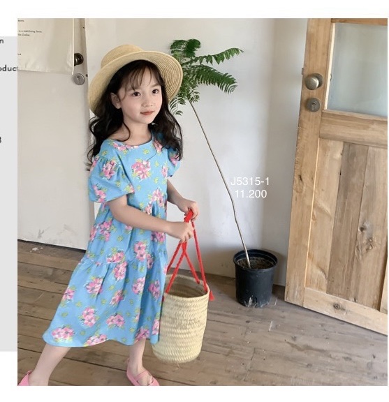 Váy thô June xếp tầng tay bồng 2 màu hoa size 1 - 10y