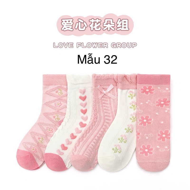 Set 5 tất Minliu Kids Socks nhiều hình Bé Gái size 2 - 12y