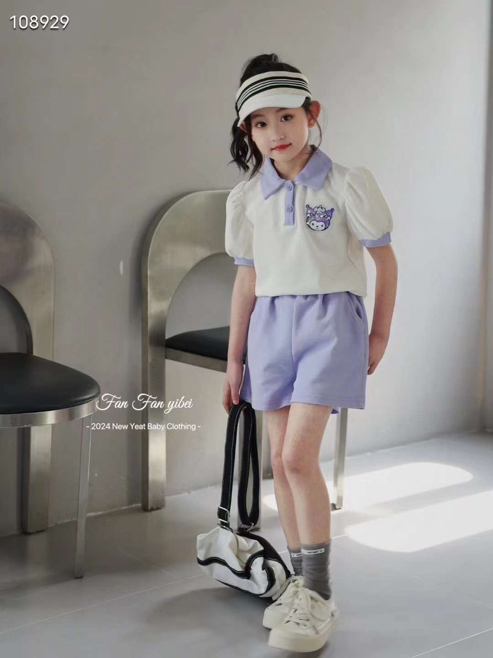 Bộ polo cổ đức Kuromi QC 2 màu hồng/tím size 110-150