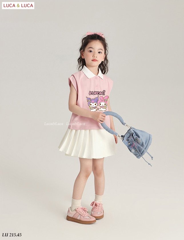 Set váy Luca & Luca Kuromi áo tay hến hồng cổ đức + chân váy BG size 2-12y