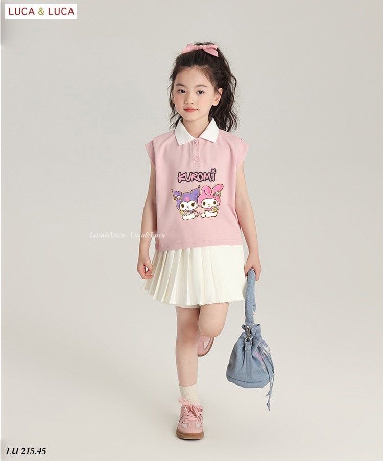 Set váy Luca & Luca Kuromi áo tay hến hồng cổ đức + chân váy BG size 2-12y