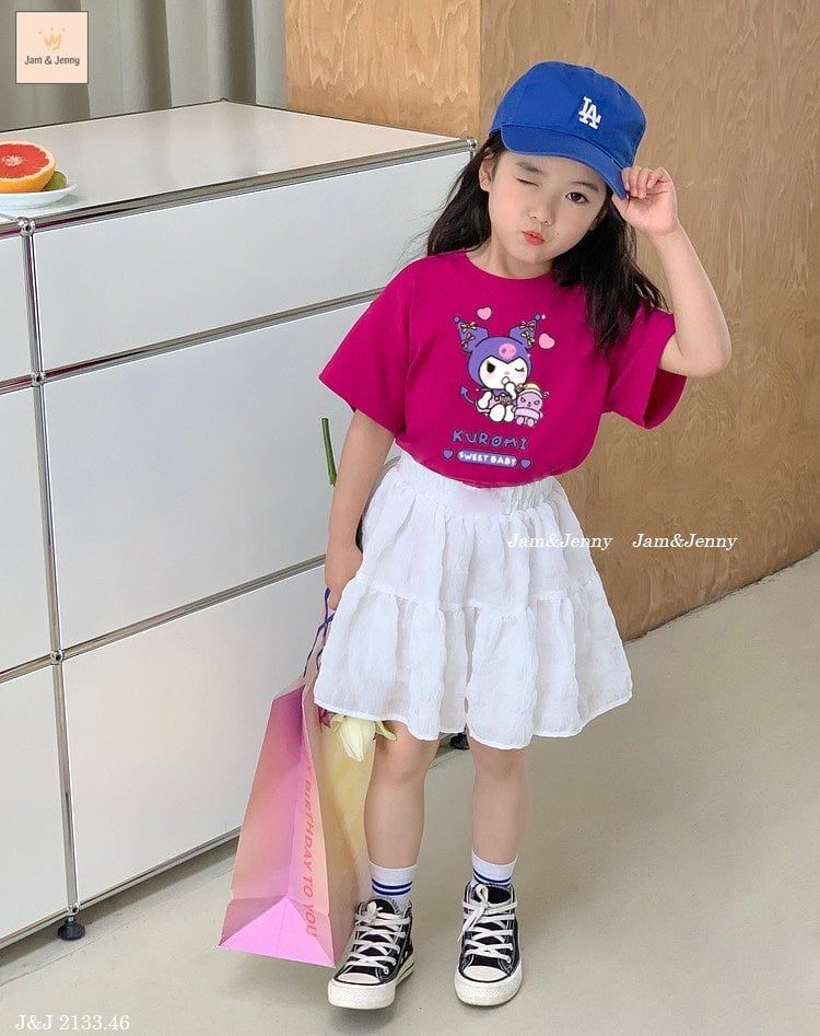 Set áo + chân váy Jam & Jenny hồng đậm Kuromi + chân váy trắng size 2-12y